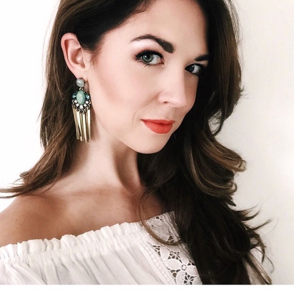 Opal Statement Earrings Golden Fringe Earrings - Picture 3 of 8